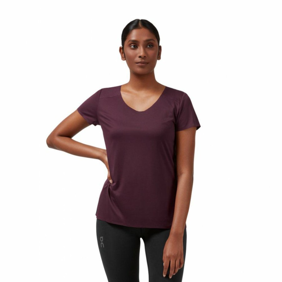 Shirts & Tops * | On Performance-T Women Running Shirt Mulberry & Black On Running Online