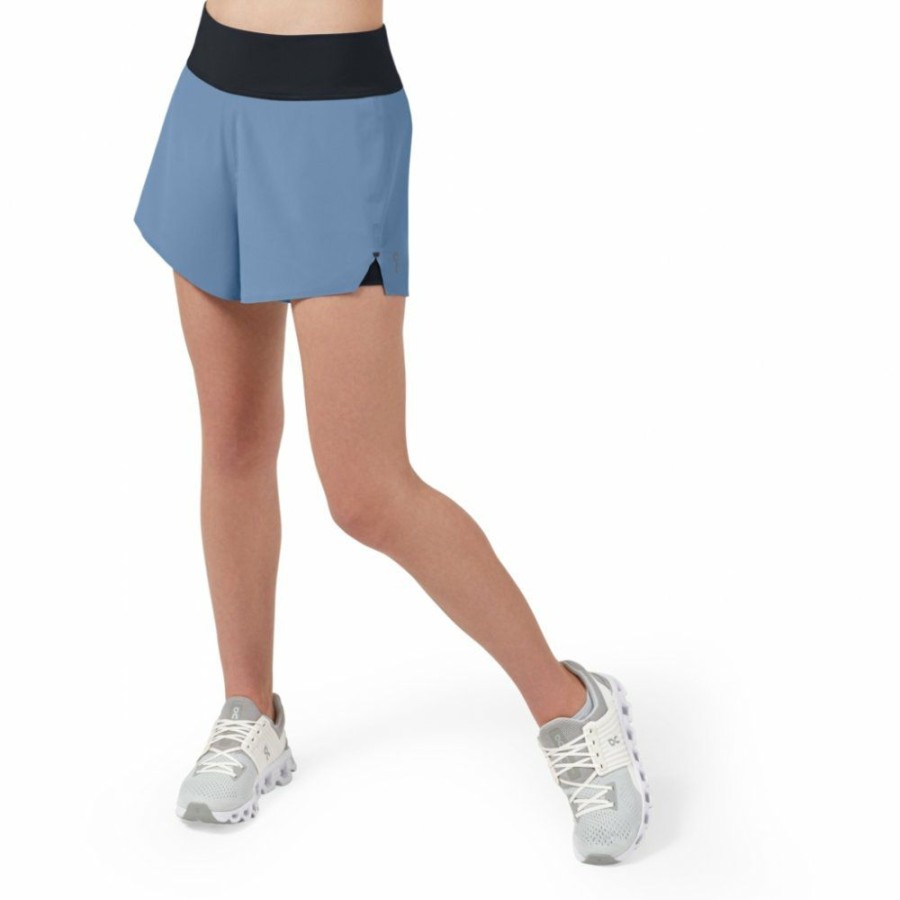 Shorts & Pants & Skirts * | On Running Shorts Women Cerulean & Black Clearance