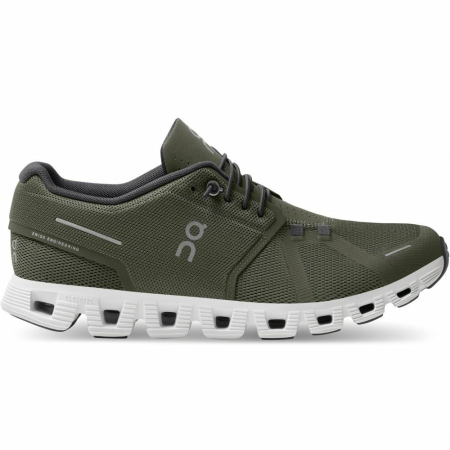 Streetwear * | On Cloud 5 Running Shoe Olive & White On Running Clearance