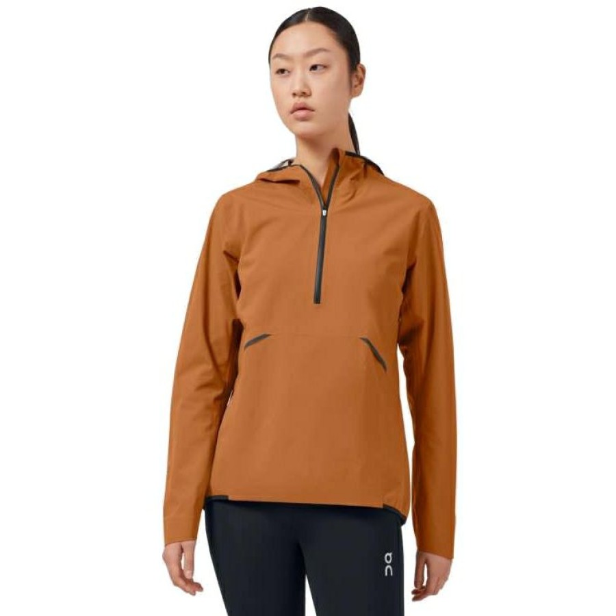 Jackets & Vests * | On Waterproof Anorak Women Pecan On Running Clearance