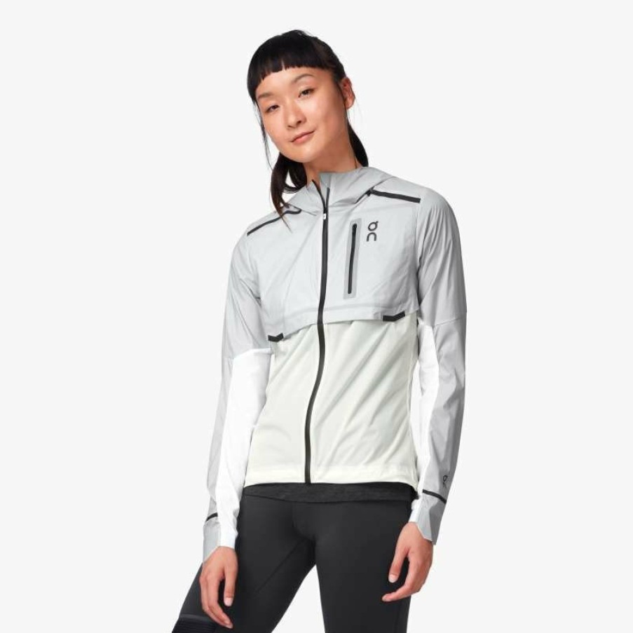 Jackets & Vests * | On Weather Jacket Women Grey & White On Running Clearance